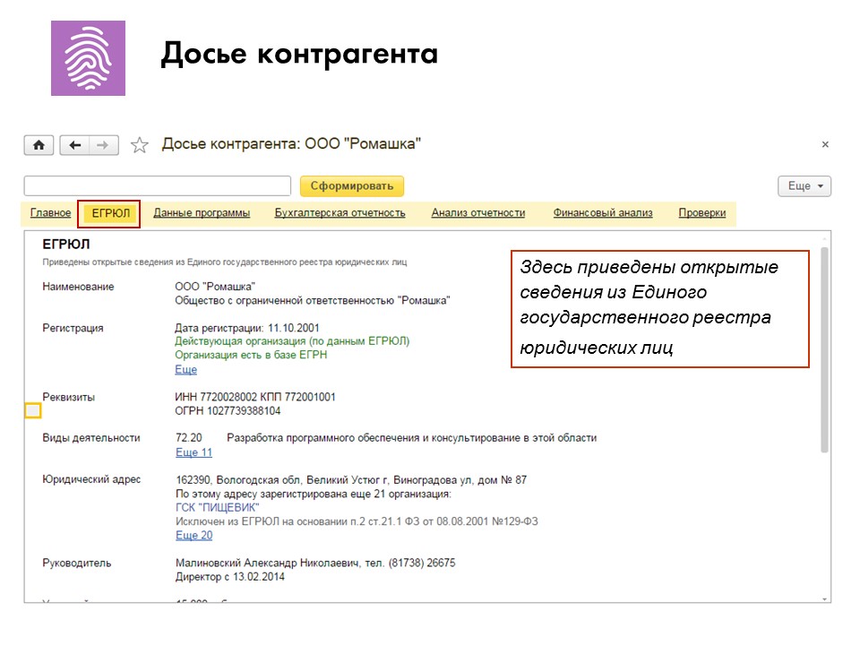Образец досье на контрагента