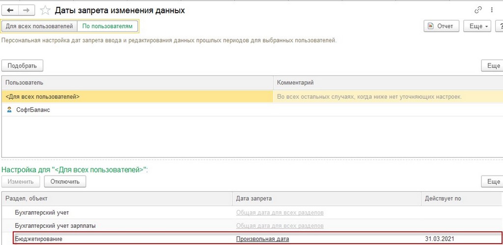 Дата запрета изменения данных