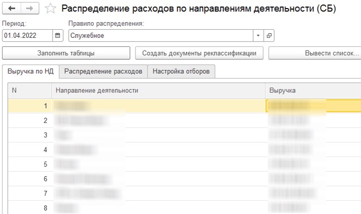 Формирование базы распределения без учета ВГО