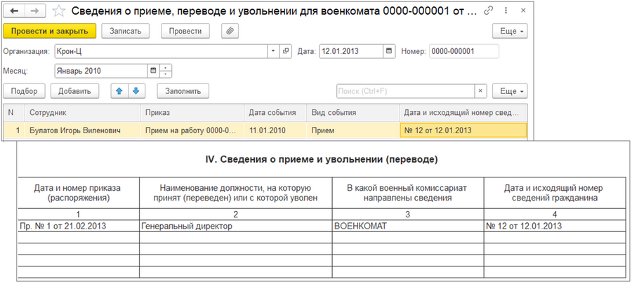 Сведения о приеме, переводе и увольнении для военкомата Сведения о приеме, переводе и увольнении для военкомата