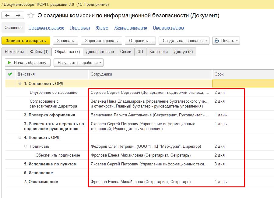 Маршрут обработки приказа