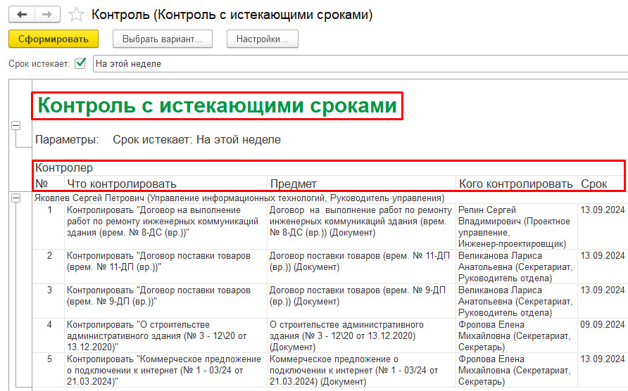 Контроль с истекающими сроками